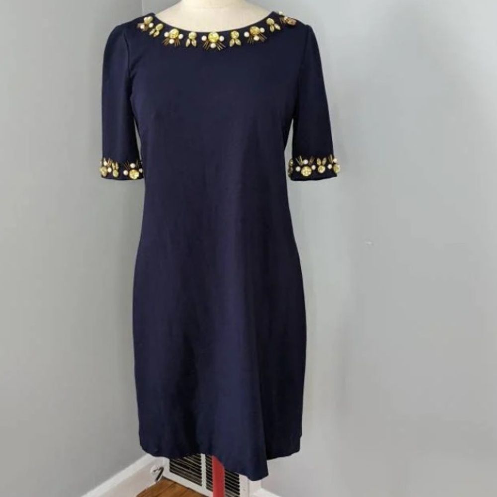 Eliza J Elegant Navy Dress with Gold Accents Size 12